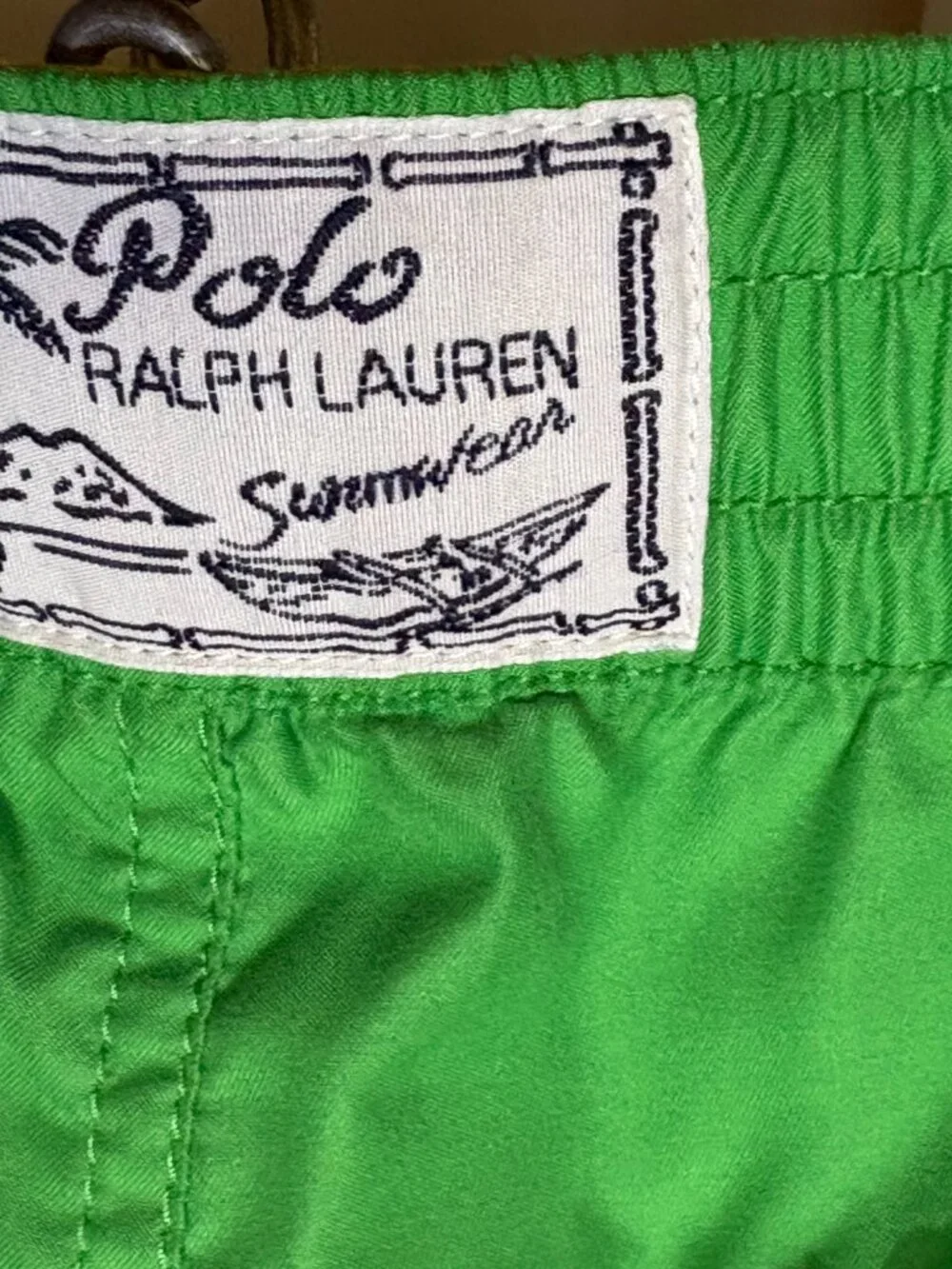 Polo Ralph Lauren Boys M (10-12) Traveler Swim Trunks Green Yellow Pony